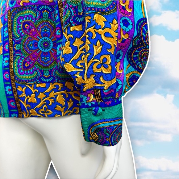 ADRIANNA PAPELL Vintage Silk Bright Paisley Balloon Sleeve Blouse Career Artsy - Picture 7 of 11